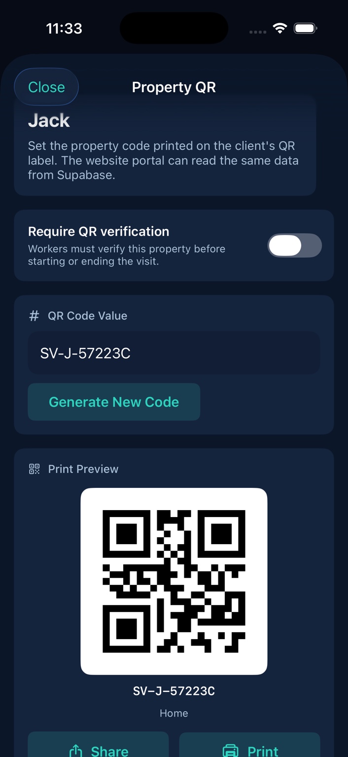 SaferVisit Property QR code screen
