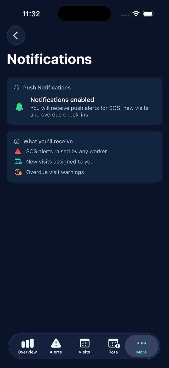 SaferVisit Notifications enabled screen