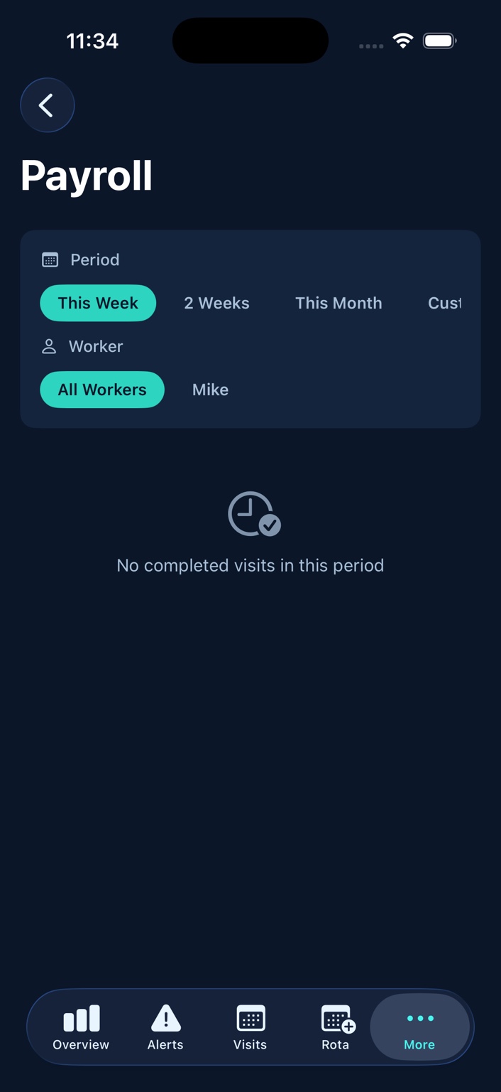 SaferVisit Payroll screen