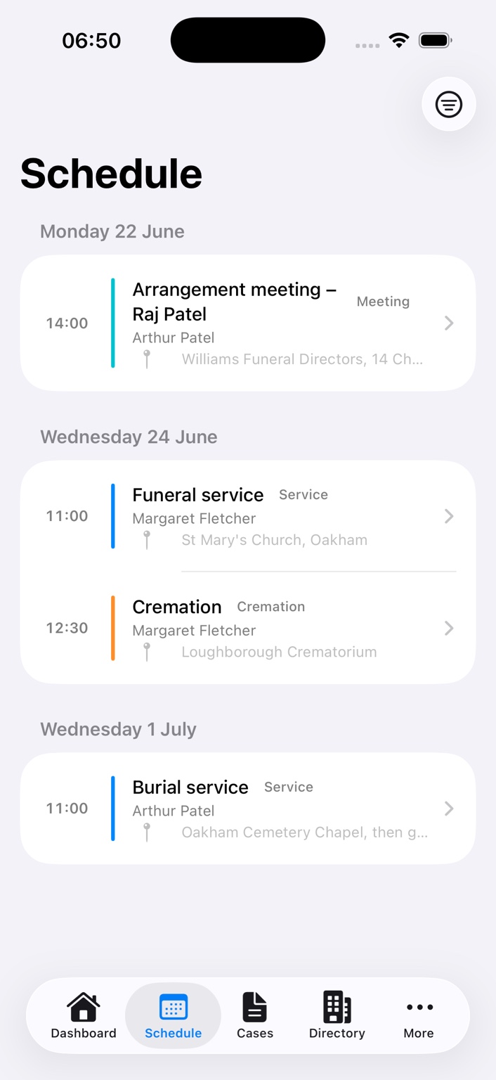 The Last Desk Schedule list screen