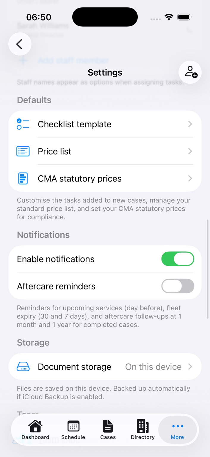The Last Desk Settings notifications screen
