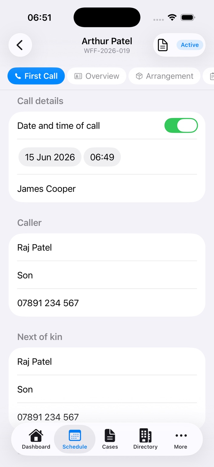 The Last Desk Case first call details screen
