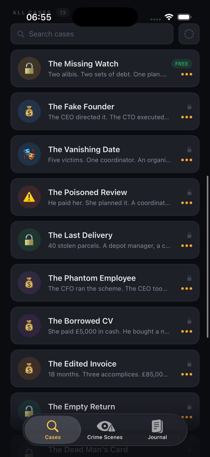 TrueDoubt all cases list screen